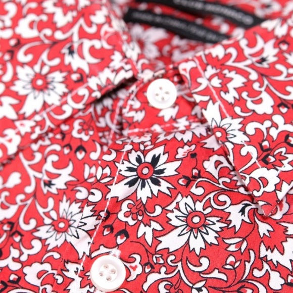 Club Monaco Men Slim Fit Red Floral Long Sleeve - Picture 4 of 8